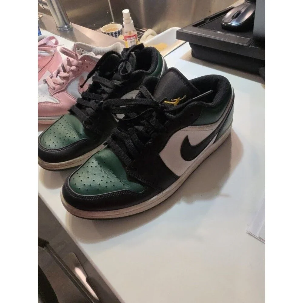 Nike Air Jordan 1 Low Green Toe Basketball Men Sz 7 GS 5Y Retro Black 553558-371